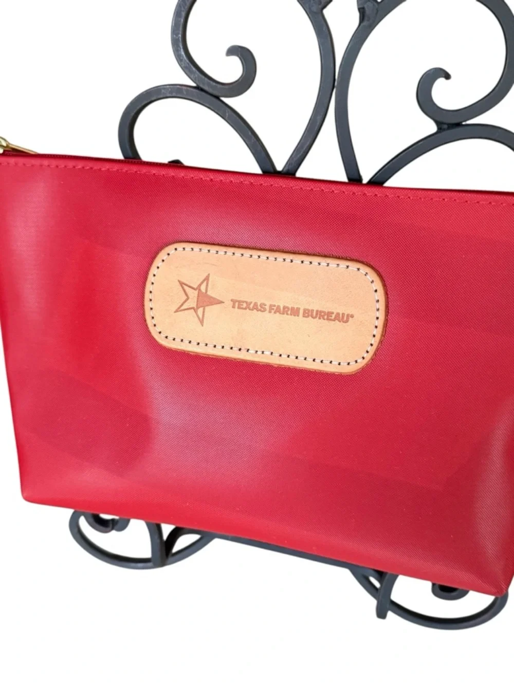 Jon Hart Design Red Cosmetic Zip Pouch with Tan Logo Patch